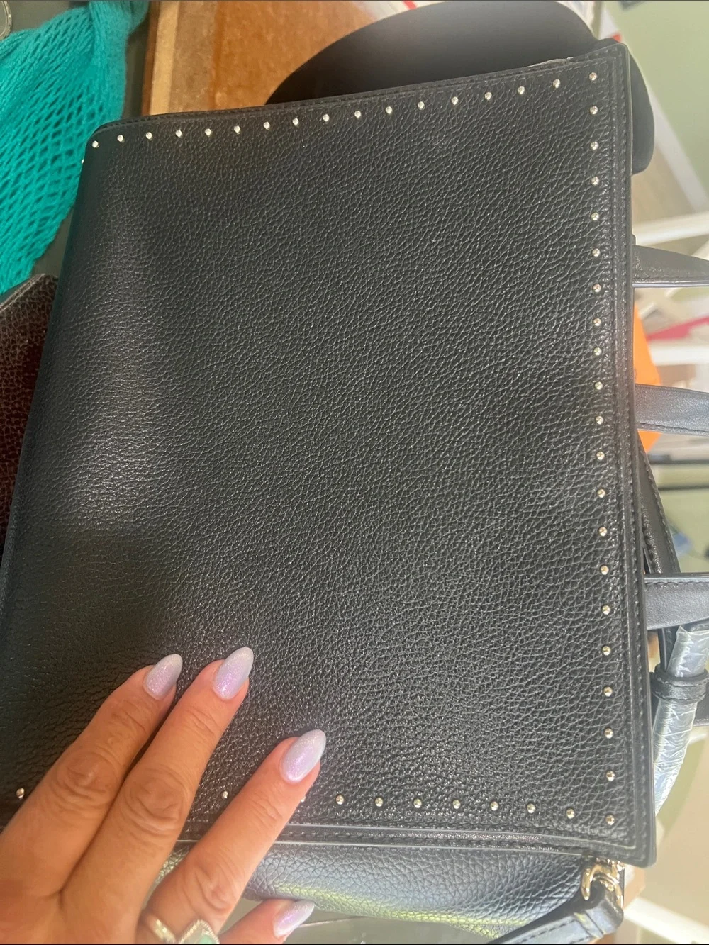 kate spade Black Pebbled Leather Satchel with Tassel and Stud Trim